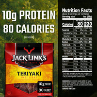 Jack Link's  Beef Jerky, Teriyaki Flavor, 2.85 Oz - Flavorful Meat Snack, 10g Of Protein And 80 Calories, Made With Premium Beef - 95 Percent Fat Free, No Added MSG Or Nitrates/Nitrites