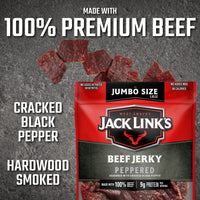 Jack Link's  Beef Jerky, Peppered, Sharing Size Bag  Meat Snack with 9g of Protein & 80 Calories, Made with Premium Beef, No added MSG** or Nitrates/Nitrites, 5.85oz