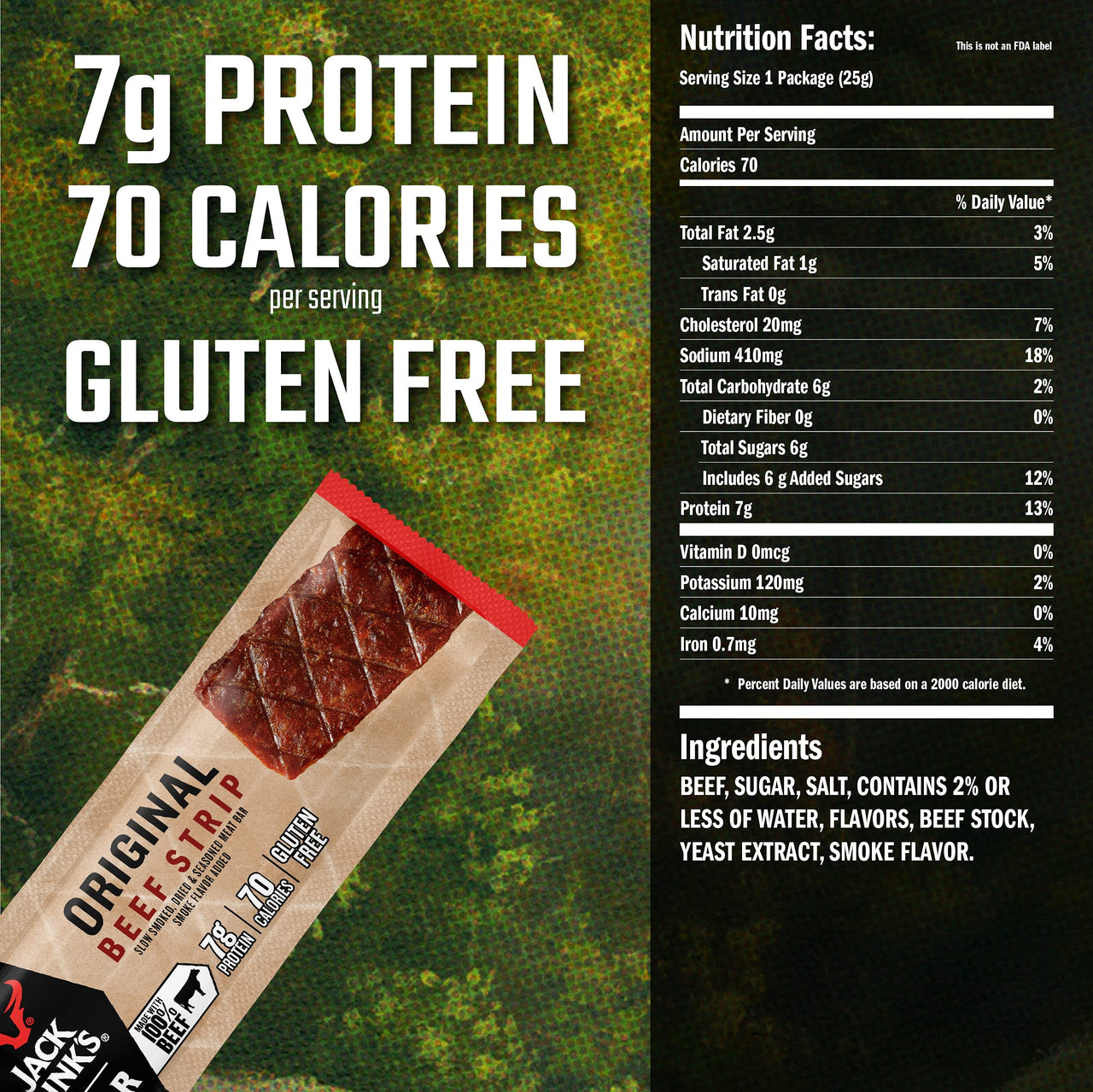 Jack Link's  Beef Jerky Bars, Original - 7g of Protein and 80 Calories Per Protein Bar, Made with Premium Beef, No added MSG - Keto Friendly and Gluten Free Snacks (Pack of 12)
