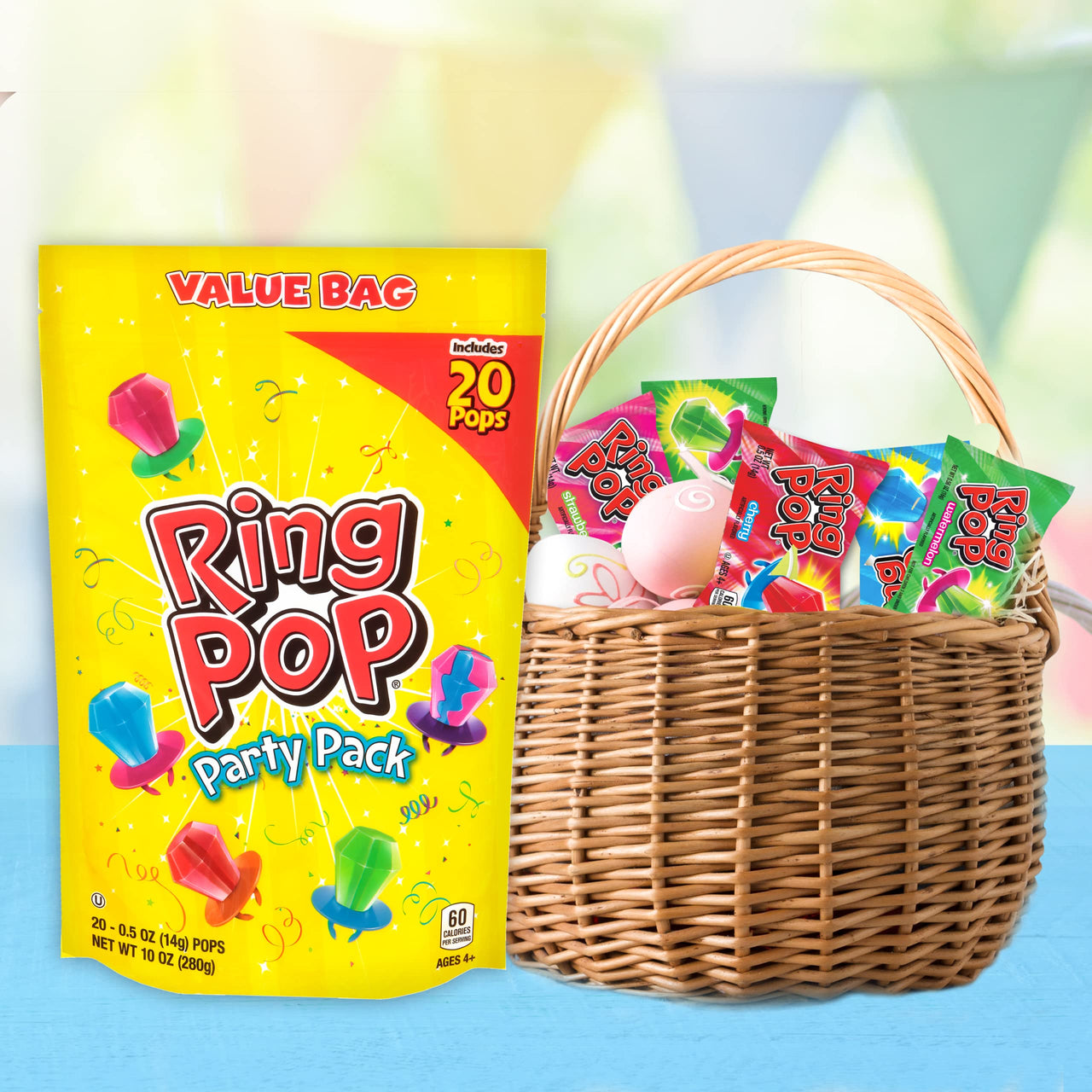 Ring Pop Individually Wrapped Bulk Lollipop Variety Party Pack  20 Count Lollipop Suckers W/ Assorted Flavors - Easter Assorted Candy - Fun Easter Candy For Easter Decorations, Baskets & Egg Hunts