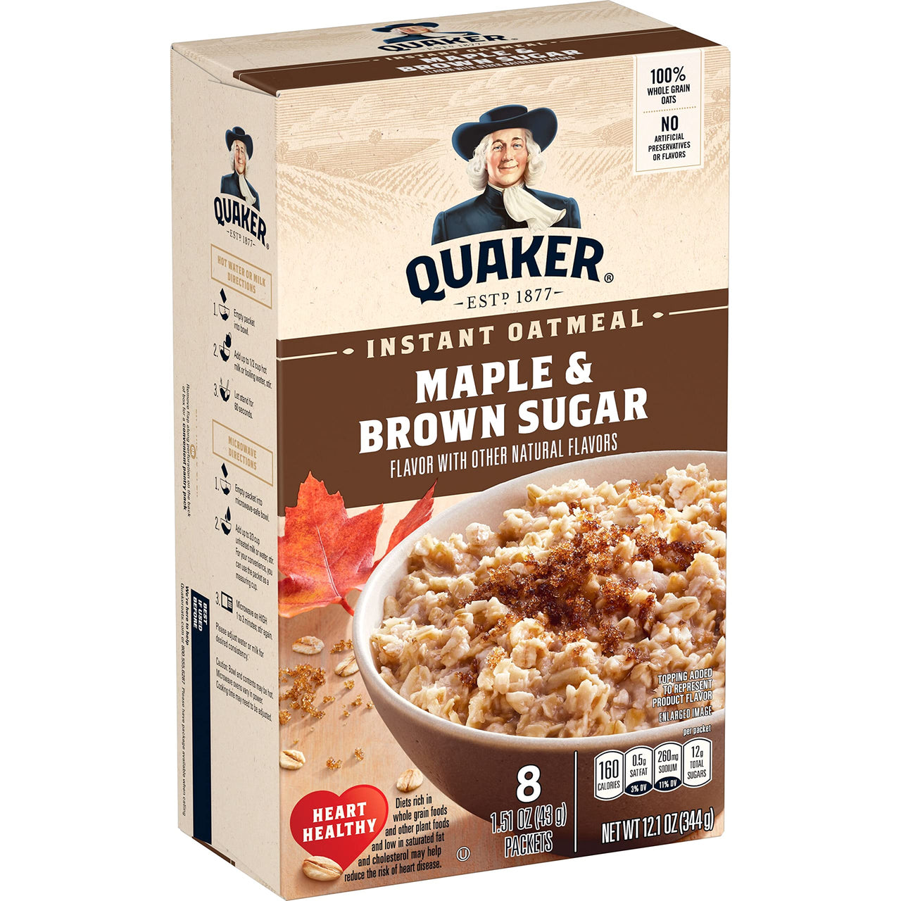 Quaker Instant Oatmeal, Maple & Brown Sugar, 1.51 Oz (Pack of 8)
