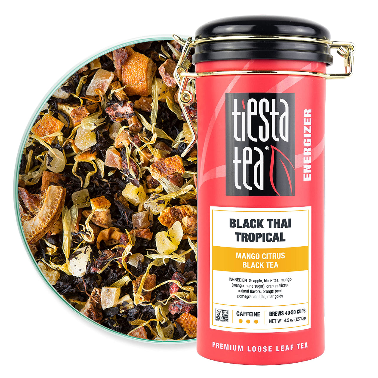 Tiesta Tea - Black Thai Tropical, Loose Leaf Mango Citrus Black Tea, High Caffeine, Hot & Iced Tea, 4.5 oz Tin - 50 Cups, Natural, Flavored, Black Tea Loose Leaf