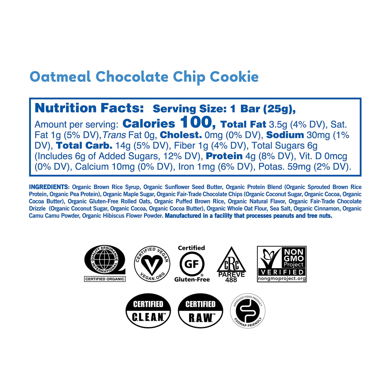 GoMacro Kids MacroBar Organic Vegan Snack Bars - Oatmeal Chocolate Chip Cookie (0.90 Ounce Bars, 7 Count)