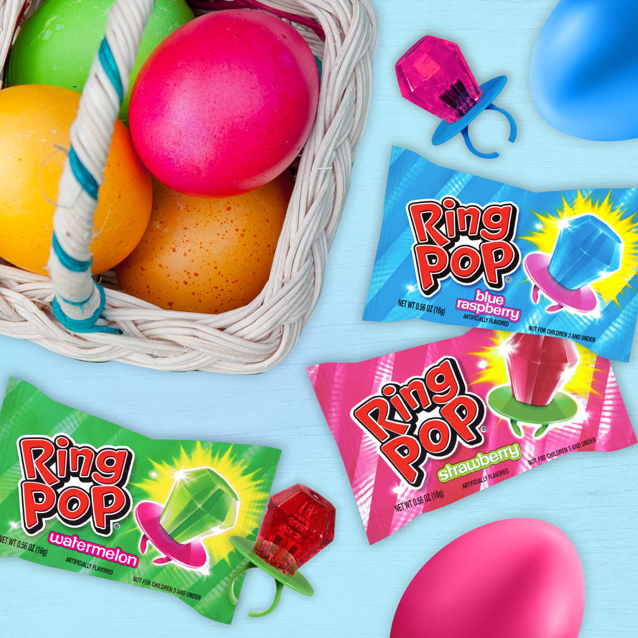 Ring Pop Individually Wrapped Bulk Lollipop Variety Party Pack  20 Count Lollipop Suckers W/ Assorted Flavors - Easter Assorted Candy - Fun Easter Candy For Easter Decorations, Baskets & Egg Hunts