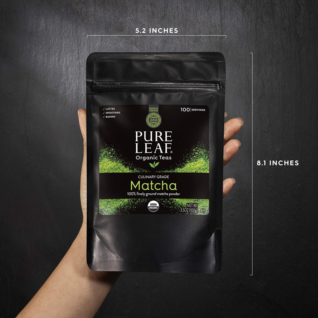 Pure Leaf 100% Organic Matcha Green Tea Powder for Green Tea Matcha Latte, Matcha baking recipes, Green Tea Smoothies Matcha Powder 100g Value Size, 3.5 Ounce