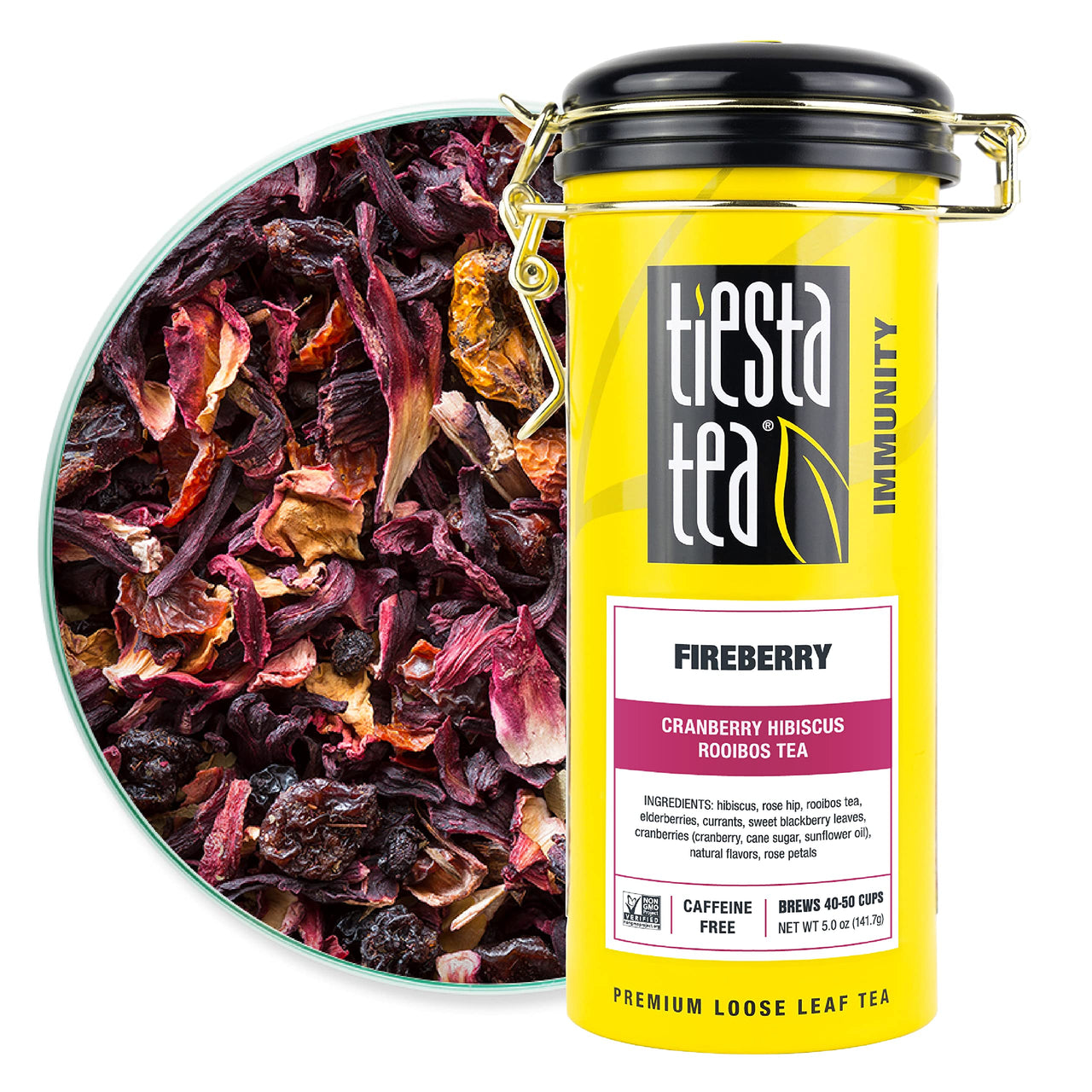 Tiesta Tea - Fireberry, Loose Leaf Cranberry Hibiscus Rooibos Tea, Non-Caffeinated, Hot & Iced Tea, 5 oz Tin - 50 Cups, Natural Flavored, Hibiscus Rooibos Tea Loose Leaf