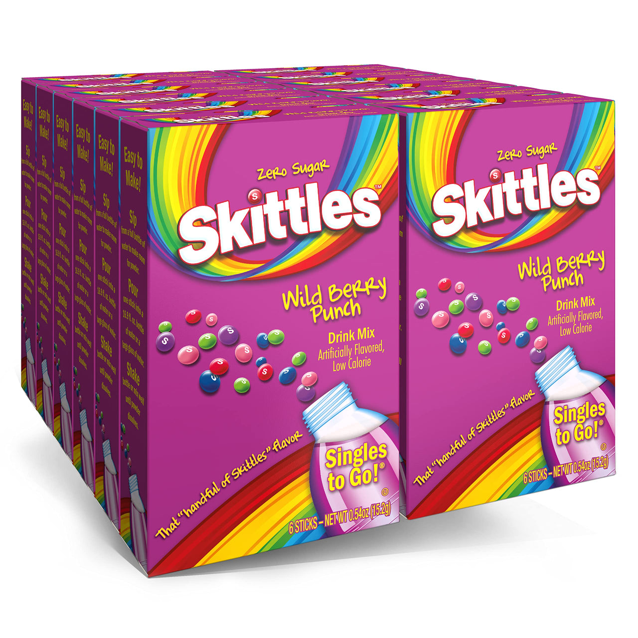 Skittles Singles to Go Wild Berry Punch, Powdered Drink Mix, Zero Sugar, Low Calorie, Includes 12 boxes, 6 Servings per Box, 72 Total Servings