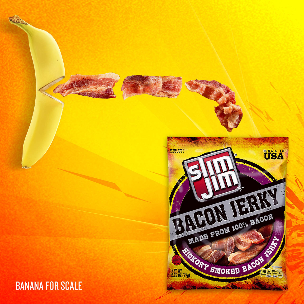 Slim Jim Bacon Jerky Hickory Smoked Flavor Bag, 2.75 oz