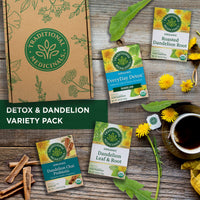 Traditional Medicinals Organic Dandelion & Detox Tea Variety Pack  Includes EveryDay Detox Dandelion, Dandelion Chai Probiotic, Roasted Dandelion Root, Dandelion Leaf & Root Teas  Supports Liver, Kidney, and Digestive Health - (4-Pack) - 64 Tea Bags Total