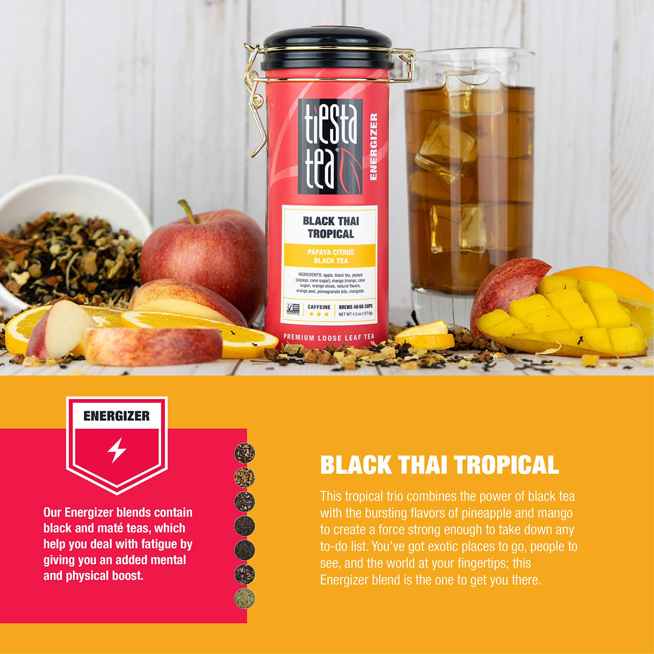 Tiesta Tea - Black Thai Tropical, Loose Leaf Mango Citrus Black Tea, High Caffeine, Hot & Iced Tea, 4.5 oz Tin - 50 Cups, Natural, Flavored, Black Tea Loose Leaf