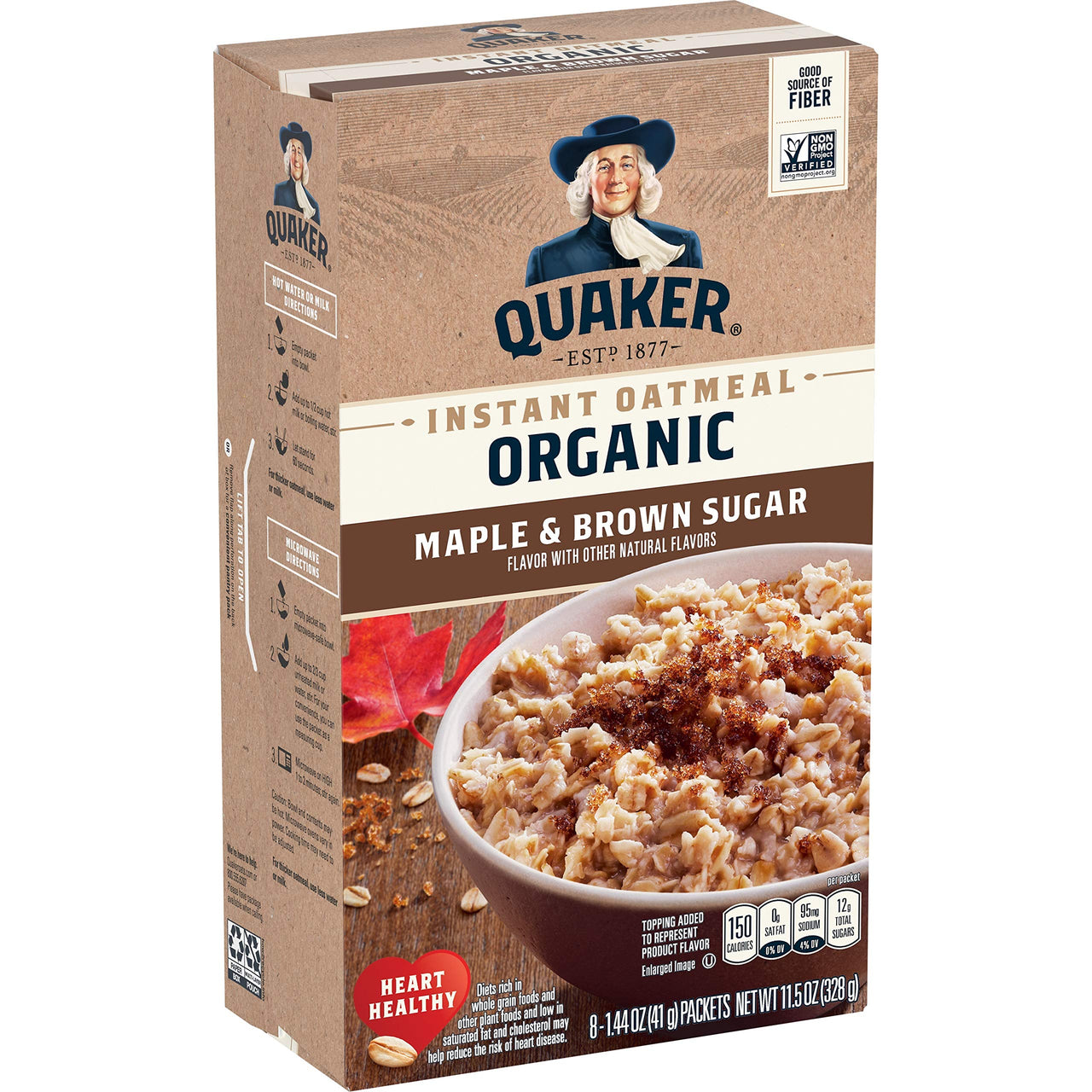 Quaker Organic Instant Oatmeal, Maple & Brown Sugar, Breakfast Cereal, 8 Packets