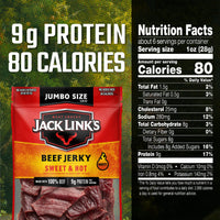 Jack Link's  Beef Jerky, Sweet & Hot, Spicy Meat Snack  9g of Protein & 80 Calories, Made with Premium Beef, No added MSG** or Nitrates/Nitrites, 5.85 oz