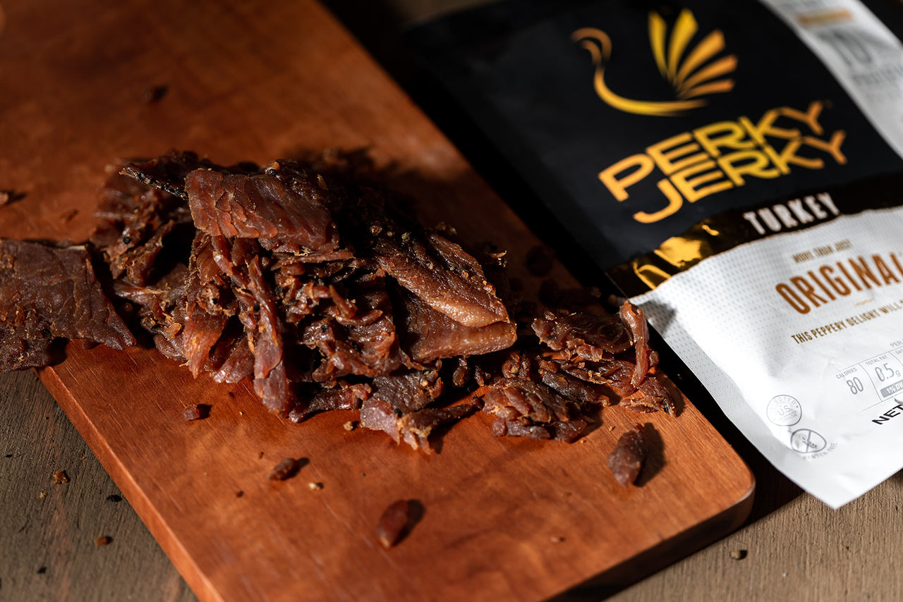 Perky Jerky Sweet and Snappy Turkey Jerky, 14oz - Low Sodium - 10g Protein per Serving - Low Fat - 100% U.S. Sourced - Tender Texture and Bold Flavor