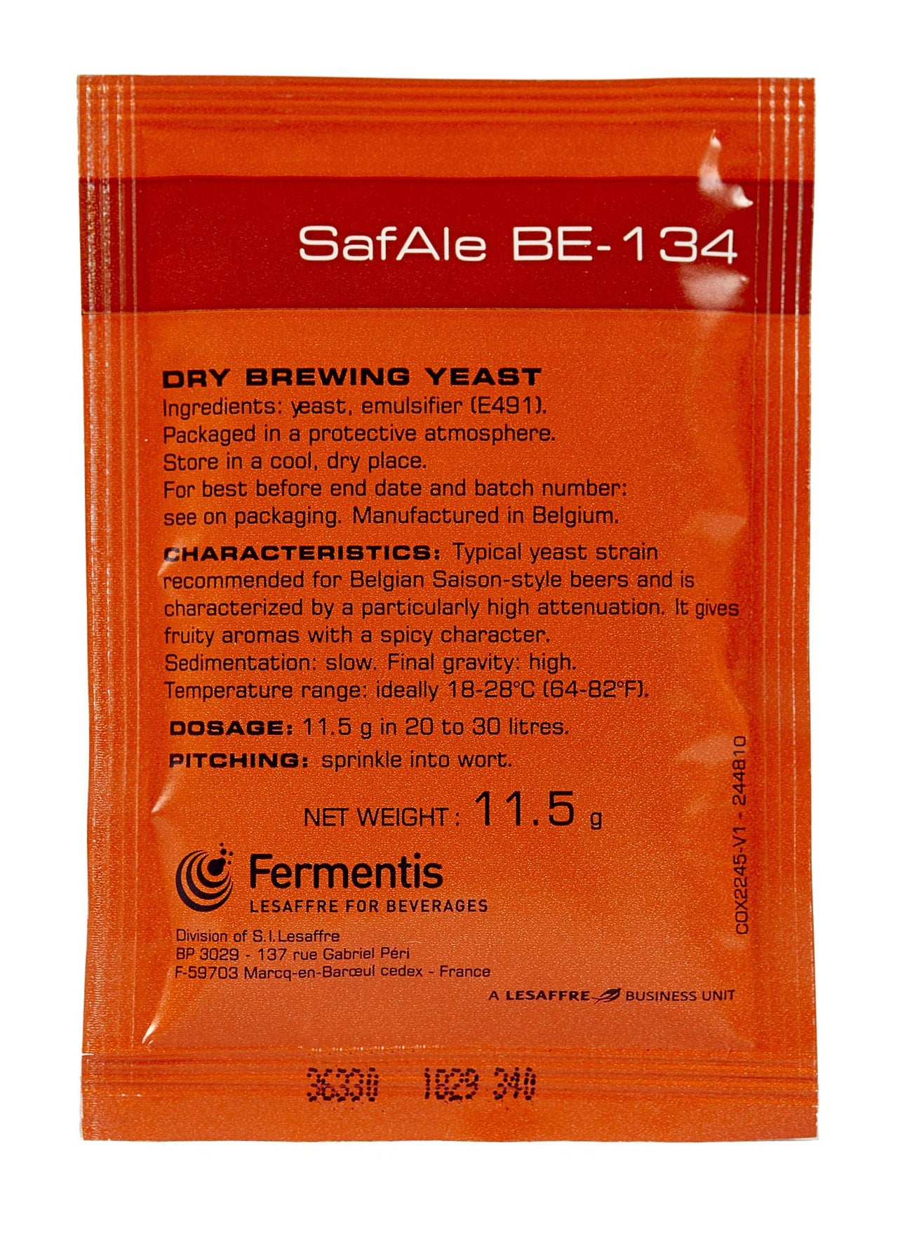 Fermentis SafAle BE-134 Beer/Ale Yeast - Pack of 1 - With North Mountain Supply Freshness Guarantee