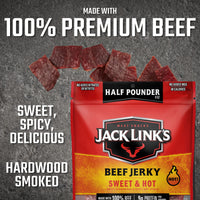 Jack Link's  Beef Jerky, Sweet & Hot,  Pounder Bag - Flavorful Meat Snack, 9g of Protein and 80 Calories, Made with Premium Beef - 96 Percent Fat Free, No Added MSG or Nitrates/Nitrites