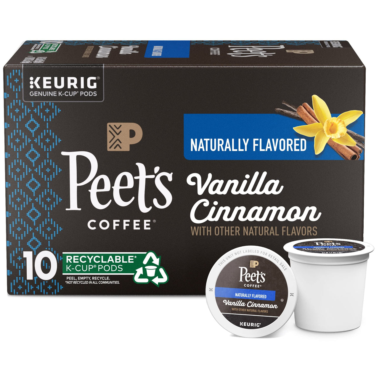 Peets Coffee, Vanilla Cinnamon - Flavored Coffee, 10 K-Cup Pods for Keurig Brewers (1 box of 10 pods), Light Roast