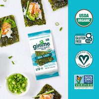 gimMe - Sea Salt - 20 Count - Organic Roasted Seaweed Sheets - Keto, Vegan, Gluten Free - Great Source of Iodine & Omega 3s - Healthy On-The-Go Snack for Kids & Adults