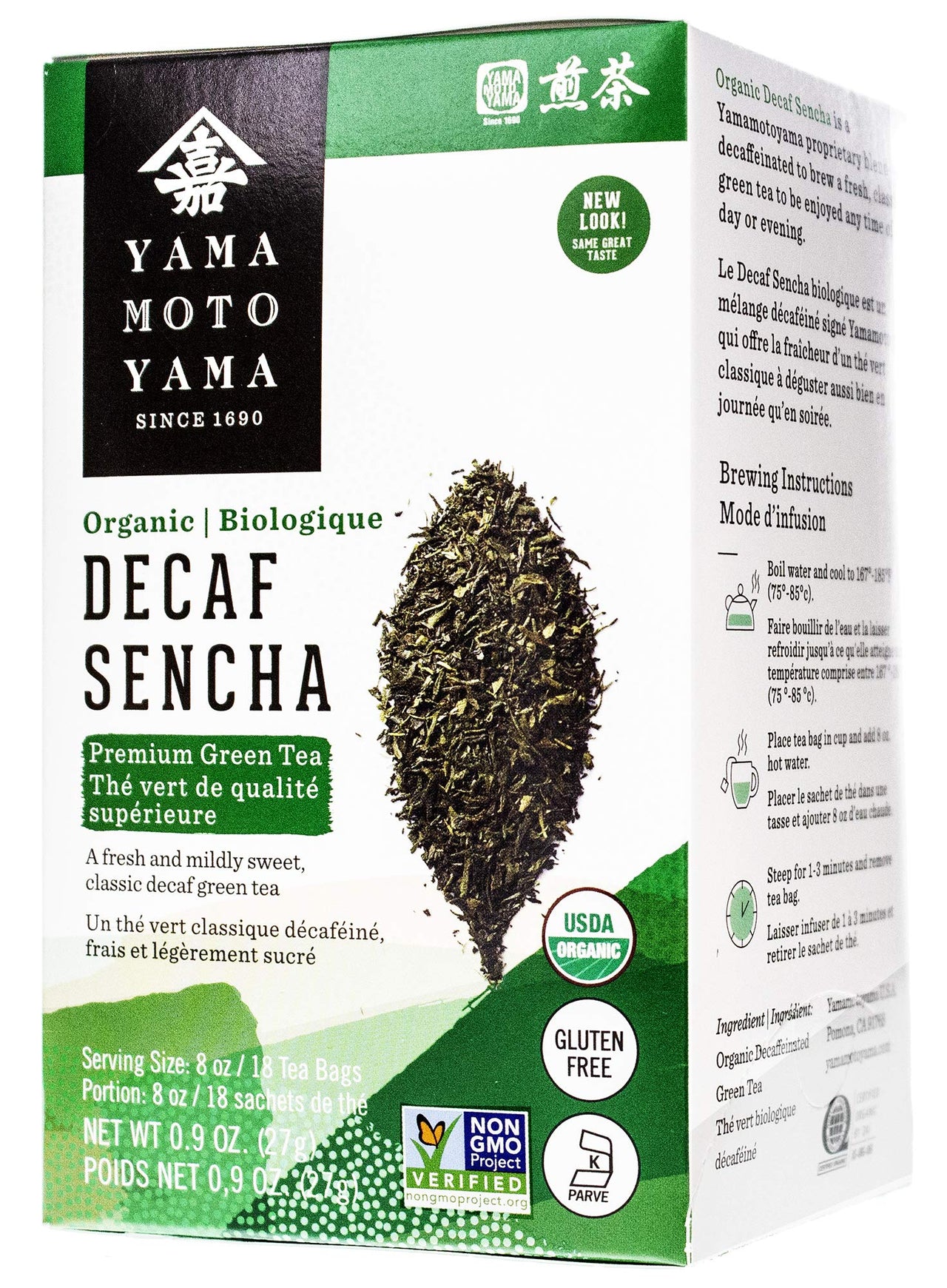 Yamamotoyama Organic Decaf Sencha Green Tea Bag, 18 ct (1 Pack), Decaffeinated