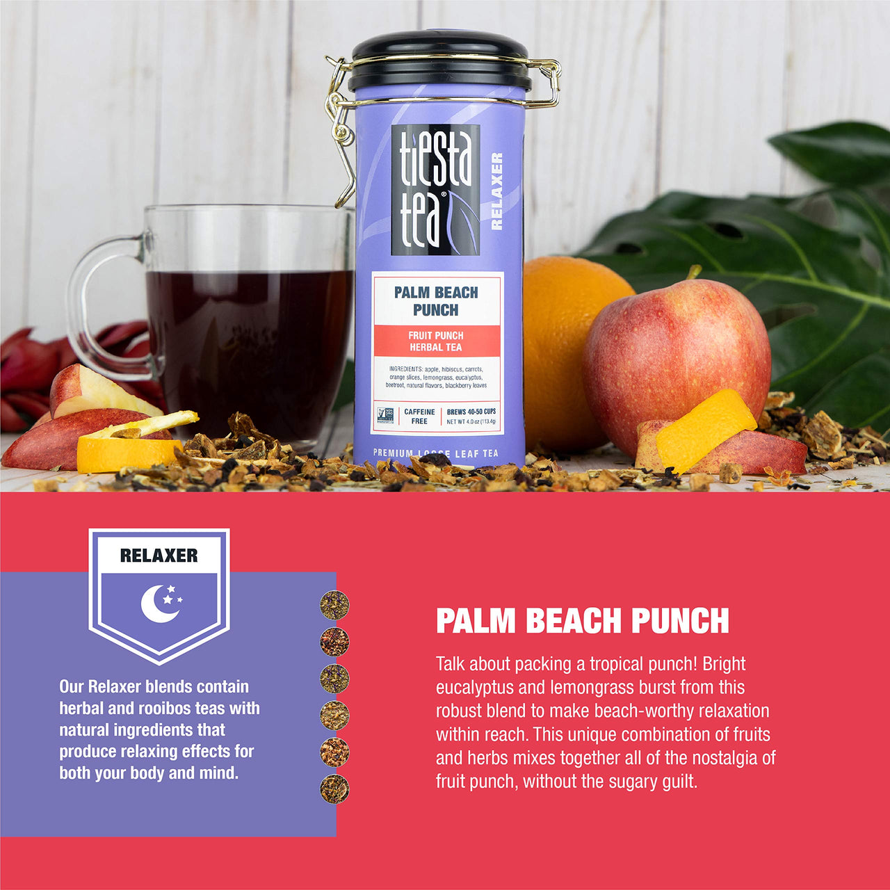 Tiesta Tea - Palm Beach Punch, Loose Leaf Fruit Punch Herbal Tea, Non-Caffeinated, Hot & Iced Tea, 4 oz Tin - 50 Cups, Natural, No Sugar, Herbal Tea Loose Leaf Blend