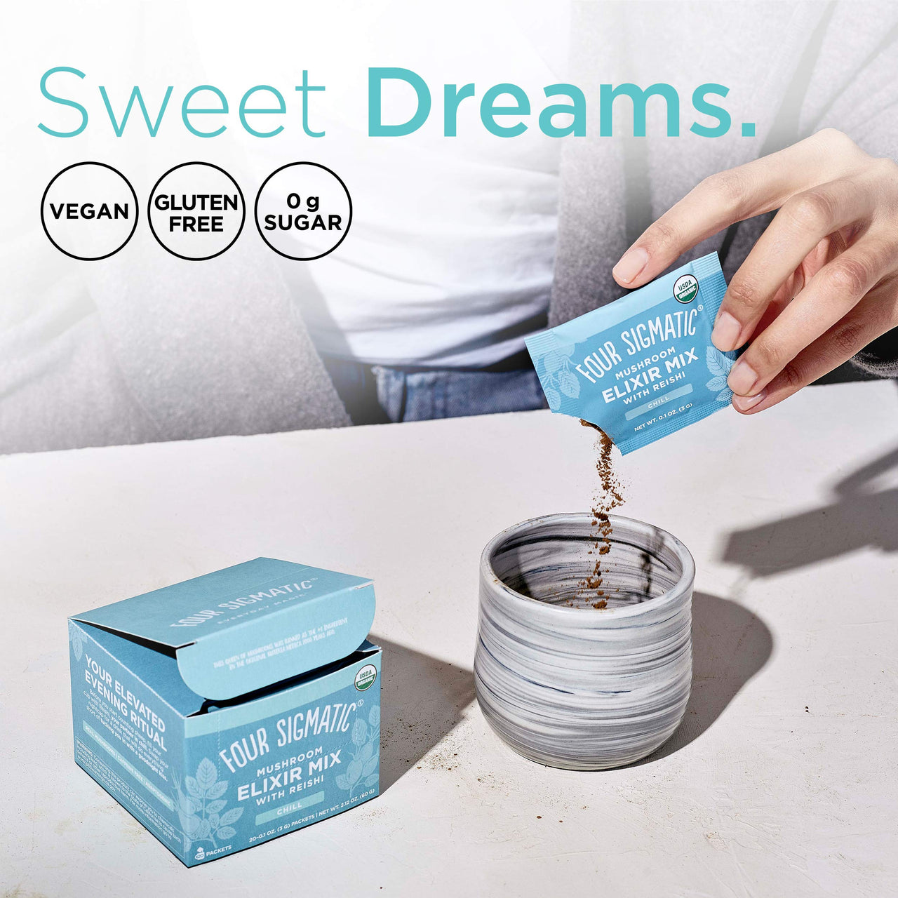 Reishi Mushroom Elixir Mix by Four Sigmatic | Coffee Alternative with Organic Reishi Mushroom Powder, Tulsi, Rose Hips & Mint | Support Stress & Sleep | Decaf, Vegan, Gluten-Free & Keto | 20 Packets