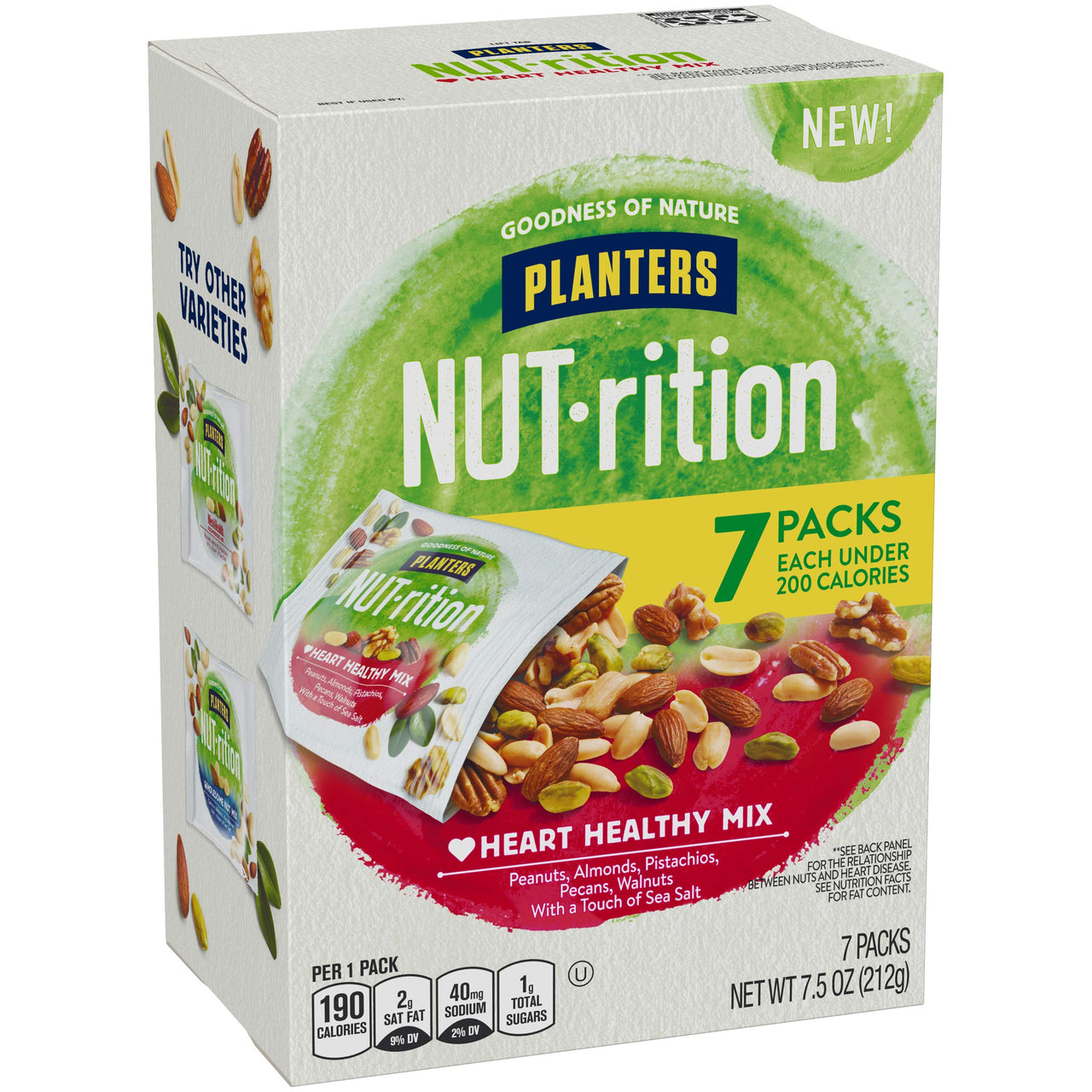 PLANTERS NUT-rition Heart Healthy Mix with Walnuts, 7.5 oz Box (Contains 7 Individual Pouches) - On-the-Go Snack, Work Snack, School Snack and Active Lifestyle Snack - Great Camping Snacks - Kosher