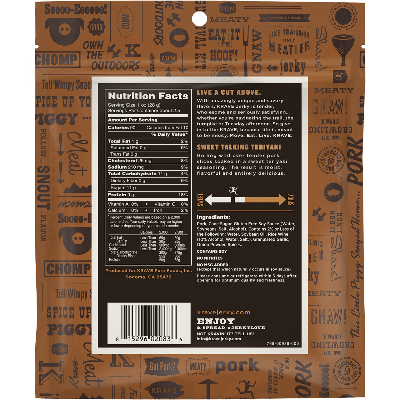 Krave Jerky Pork, Grilled Sweet Teriyaki, 2.7 Ounce (170487)