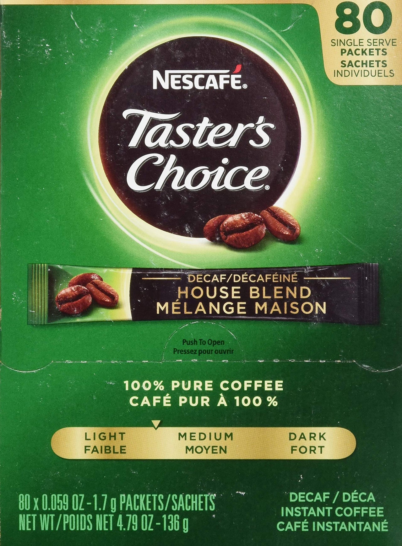 Nescafe Taster's  Choice Instant Coffee, Decaffeinated, 80 Count Single Stick