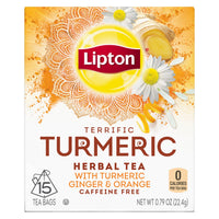 Lipton Herbal Tea Bags, Terrific Turmeric, 15 Count, Pack of 4