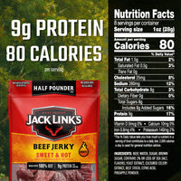 Jack Link's  Beef Jerky, Sweet & Hot,  Pounder Bag - Flavorful Meat Snack, 9g of Protein and 80 Calories, Made with Premium Beef - 96 Percent Fat Free, No Added MSG or Nitrates/Nitrites