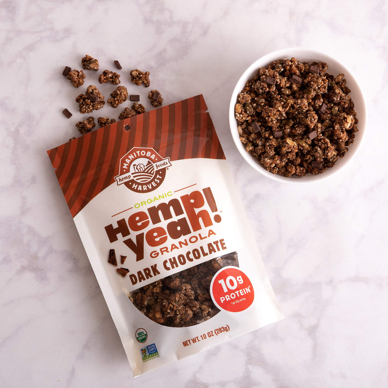 Manitoba Harvest Hemp Yeah! Granola, Dark Chocolate, 10oz, with 10 g of Protein, 3.6 g Omegas, 3 g of Fiber and less than 10 g Sugar Per Serving, Organic, Non-GMO, Packaging May Vary