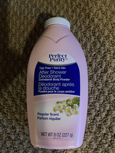 *NEW TALC-FREE FORMULA* Perfect Purity After Shower Cornstarch Deodorant Body Powder 8oz. (Regular Scent (Pink Bottle), 1 Bottle)