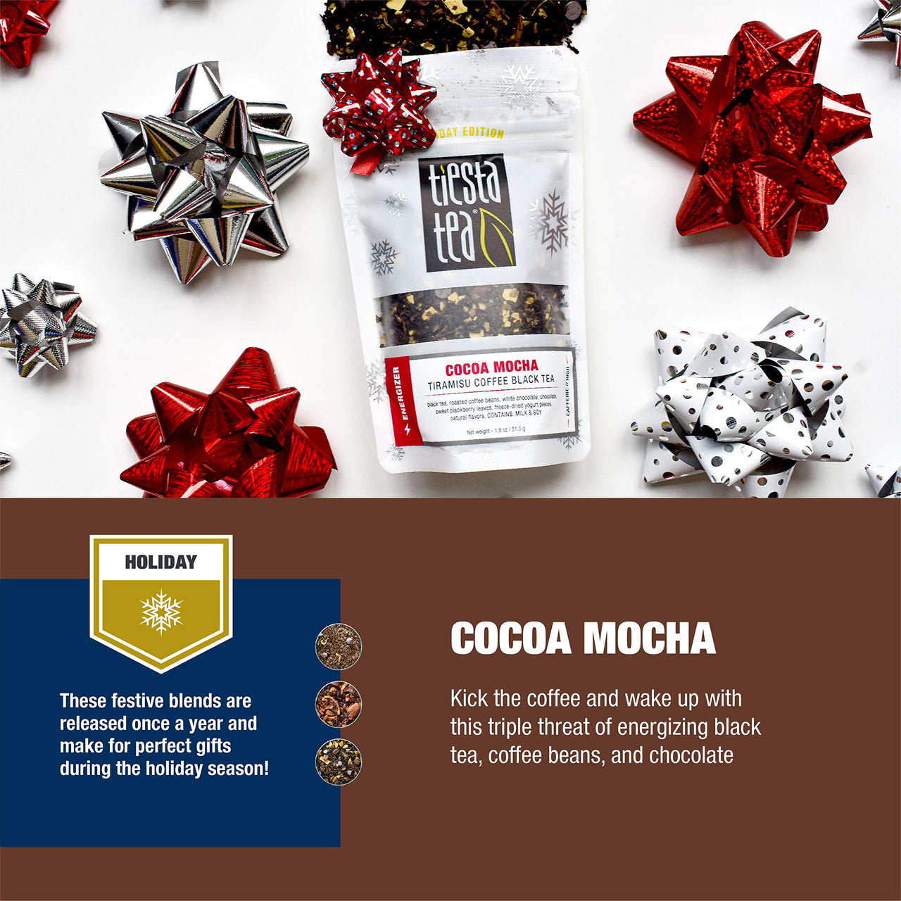 Tiesta Tea - Cocoa Mocha, Loose Leaf Tiramisu Coffee Black Tea, High Caffeine, Hot & Iced Tea, 1.8 oz Pouch - 25 Cups, Natural Flavored, Black Tea Loose Leaf Blend