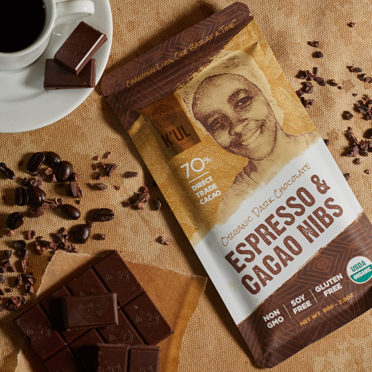 K'UL Chocolate Bars | 3 Pack Dark Chocolate 70+80% Cacao | Espresso & Cacao + Pure Dark Chocolate + Wild Ginger | Organic, Vegan Chocolate, Gluten Free, Soy Free, Non-GMO, Bean-to-Bar, Fair Trade Dark Chocolate