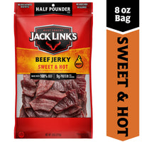 Jack Link's  Beef Jerky, Sweet & Hot,  Pounder Bag - Flavorful Meat Snack, 9g of Protein and 80 Calories, Made with Premium Beef - 96 Percent Fat Free, No Added MSG or Nitrates/Nitrites