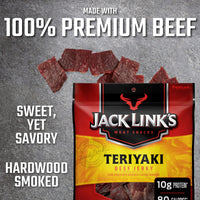 Jack Link's  Beef Jerky, Teriyaki Flavor, 2.85 Oz - Flavorful Meat Snack, 10g Of Protein And 80 Calories, Made With Premium Beef - 95 Percent Fat Free, No Added MSG Or Nitrates/Nitrites