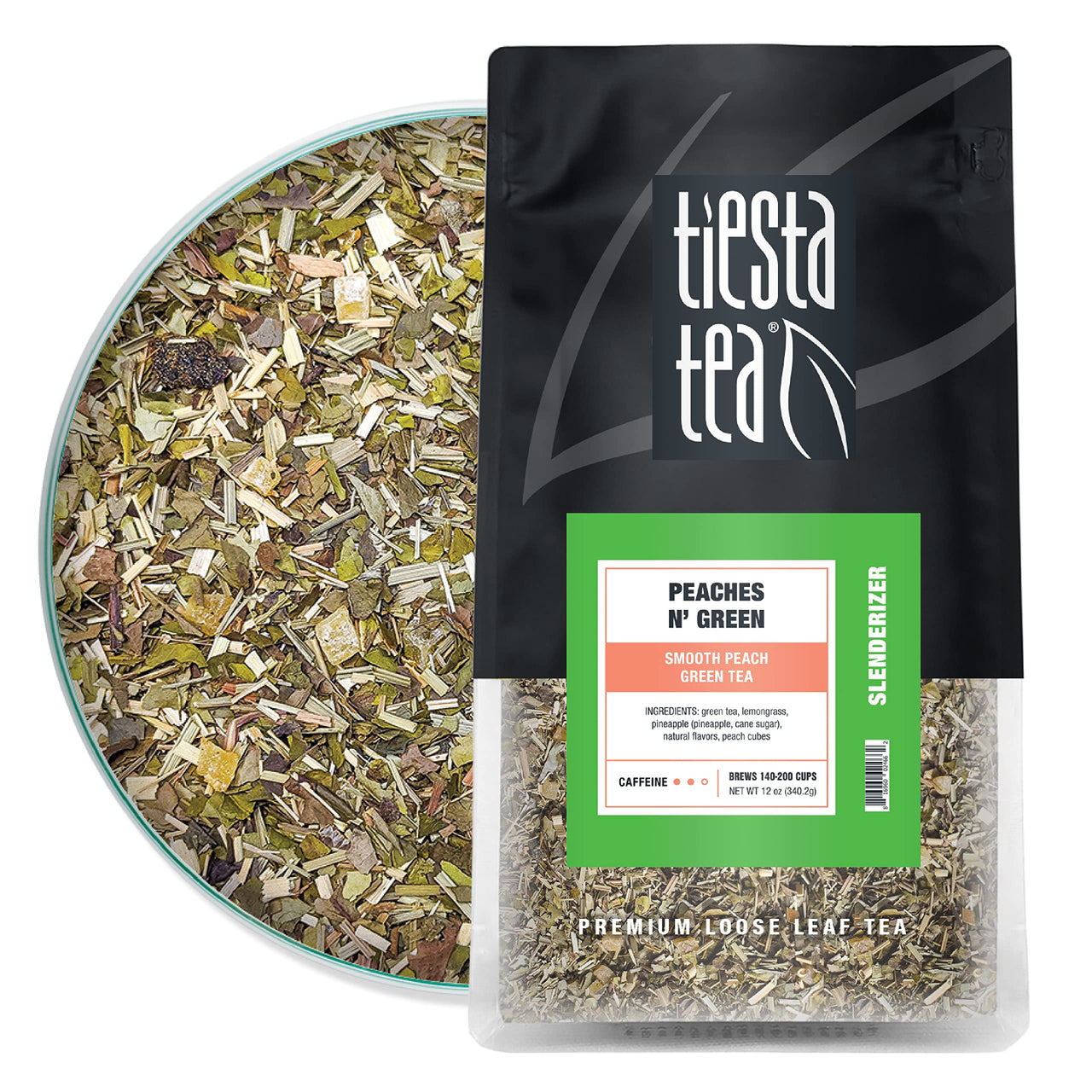 Tiesta Tea - Peaches N Green, Loose Leaf Smooth Peach Green Tea, Medium caffeine, Hot & Iced Tea, 12 oz Bulk Bag - 200 Cups, Green Tea Loose Leaf