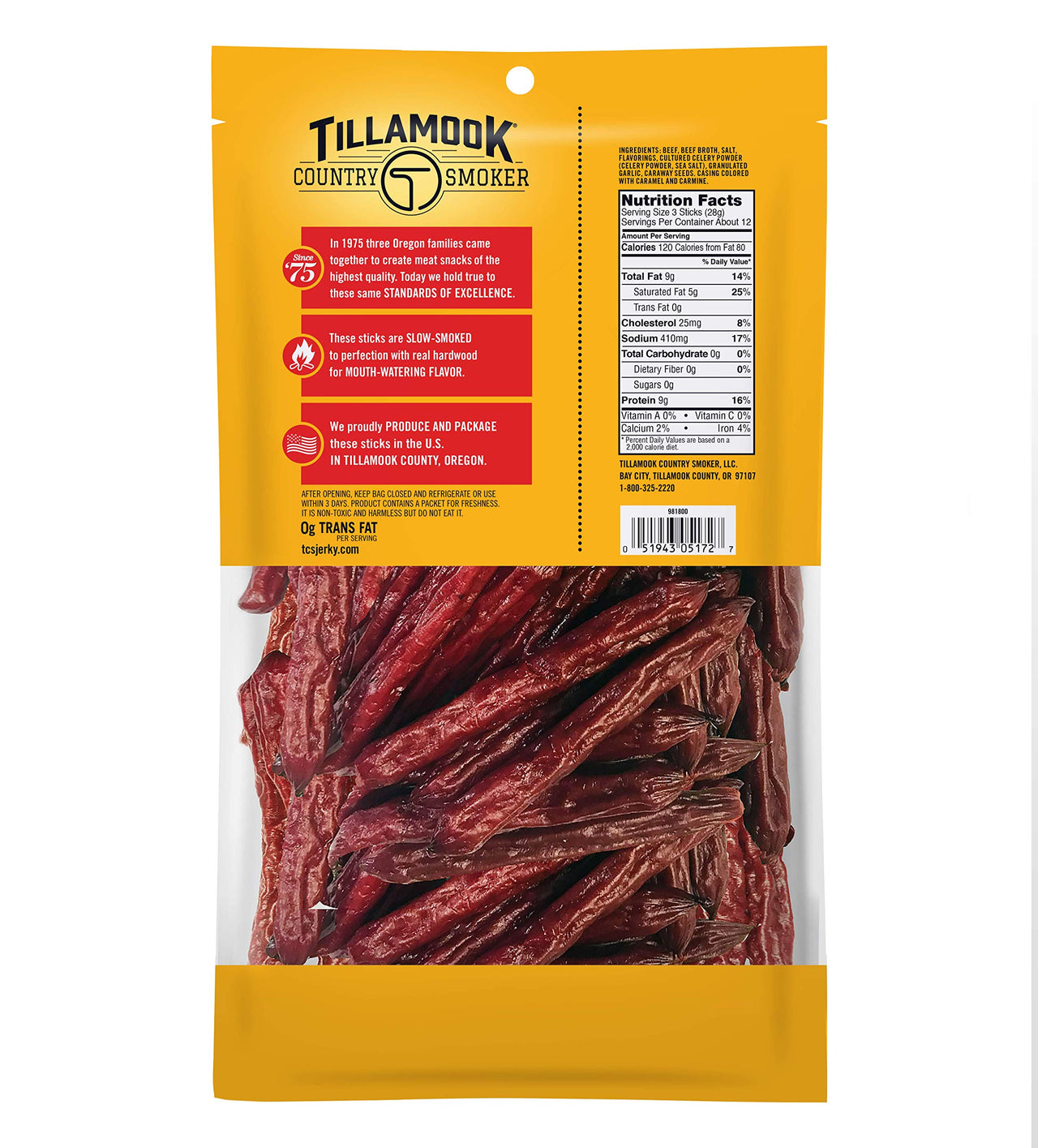 Tillamook Country Smoker Real Hardwood Smoked Sausages, Original Beef, 12 Ounce