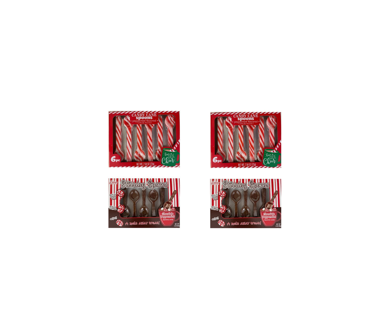 FSSTAM Holiday Bundle Candy Cane Peppermint Spoons-TWO 2.54oz packs and Chocolate Peppermint Stirring Spoons-TWO 3oz packs
