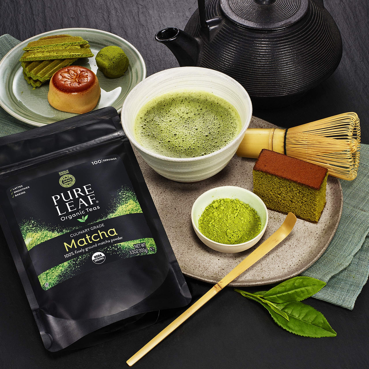 Pure Leaf 100% Organic Matcha Green Tea Powder for Green Tea Matcha Latte, Matcha baking recipes, Green Tea Smoothies Matcha Powder 100g Value Size, 3.5 Ounce