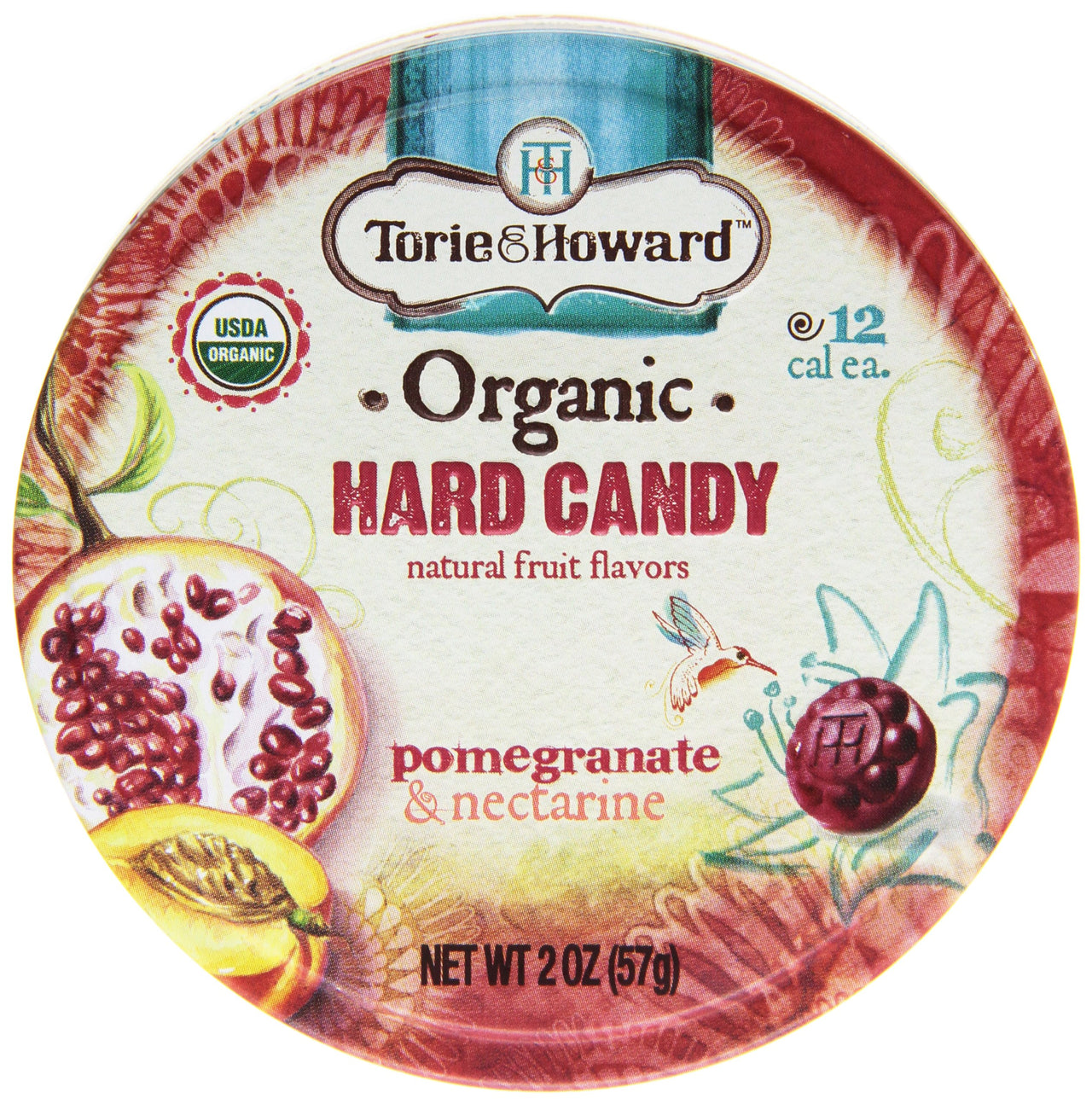 Torie & Howard Natural Fruits Organic Hard Candy, Pomegranate and Nectarine, 2 Ounce