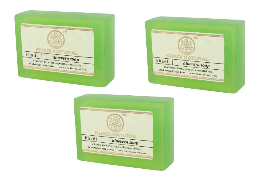 Khadi Natural Ayurvedic Aloevera Soap, Pack of 3 (125g each)