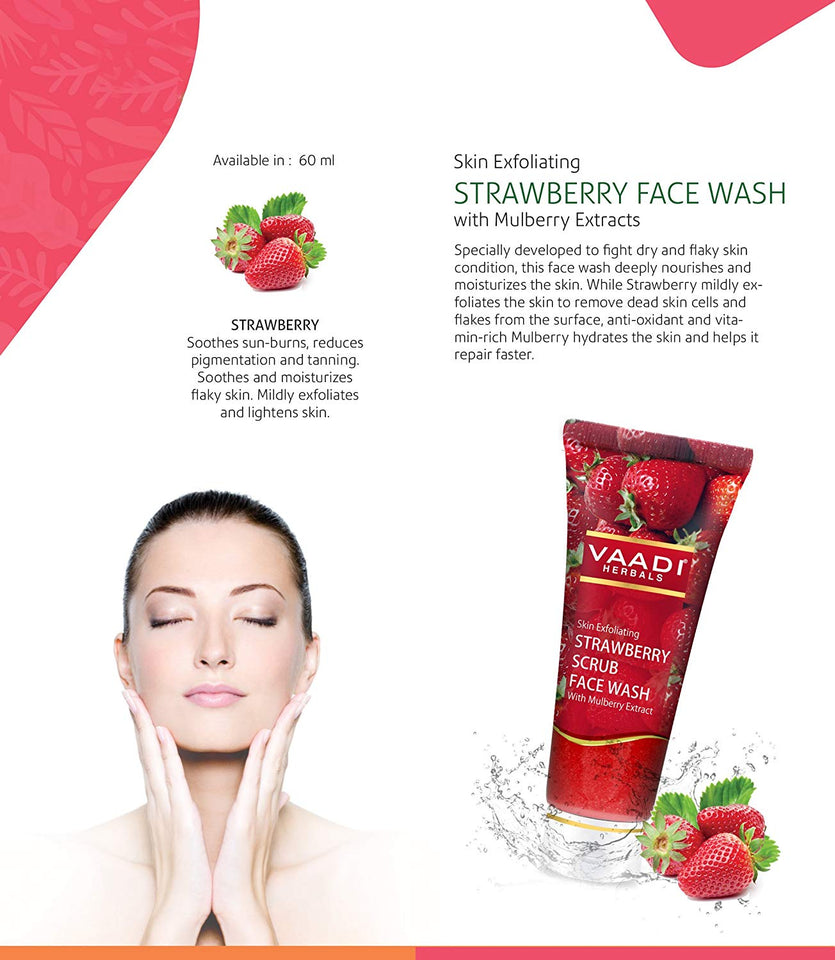 Vaadi Herbals Strawberry Scrub Face Wash with Mulberry Extract, 60g