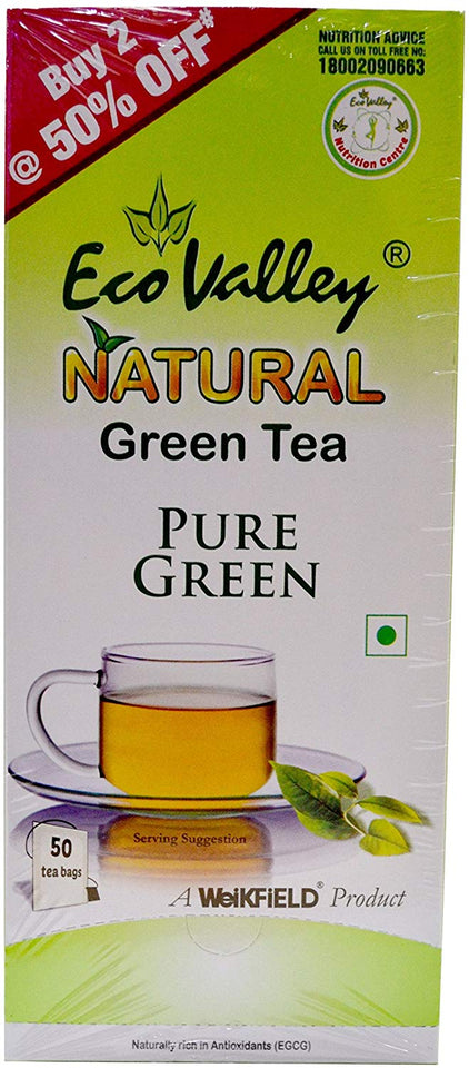 Eco Valley Natural Green Tea, Pure Green, 50 Tea Bags (Buy 2 @ 50% Off)
