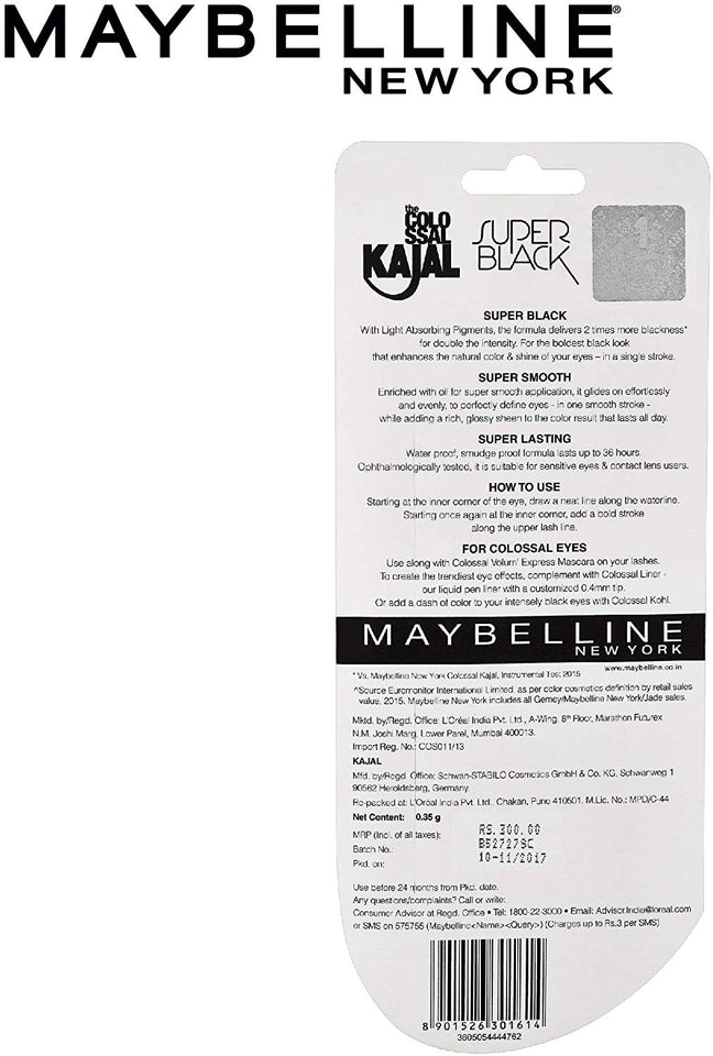 Maybelline New York Colossal Kajal, Super Black, 0.35g