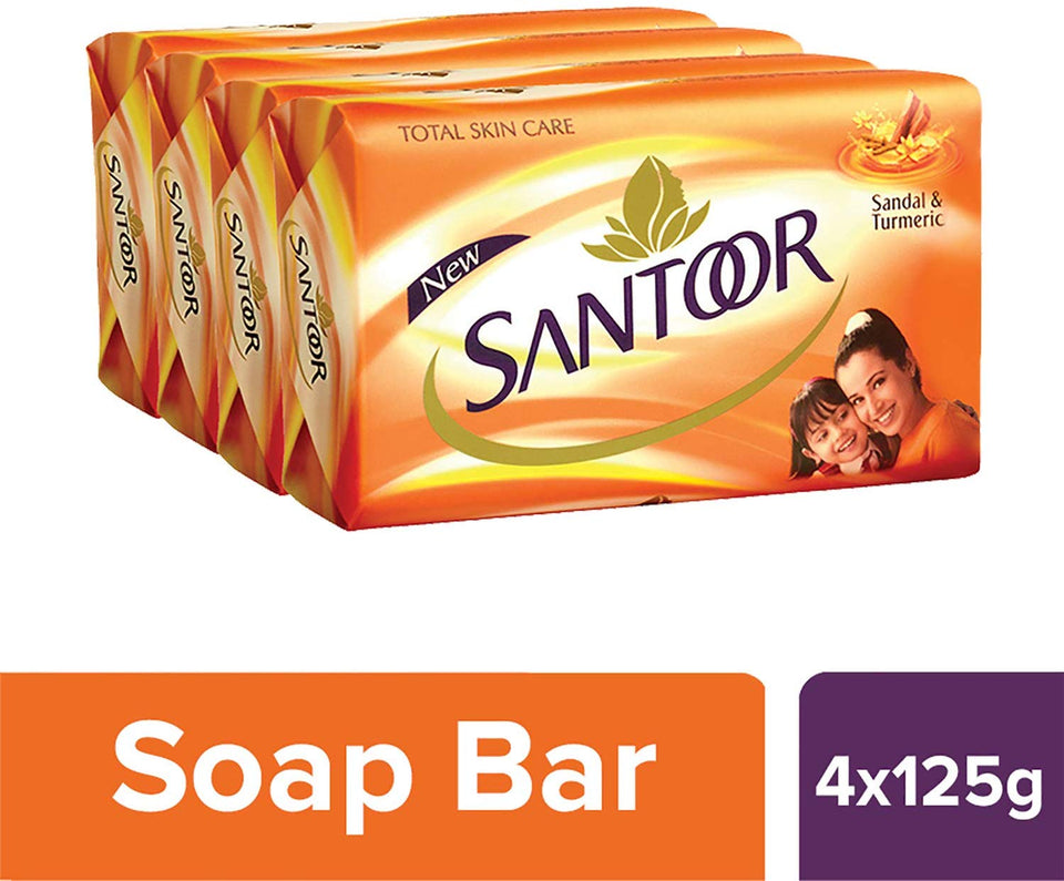 Santoor Sandal and Turmeric Soap (Pack of 4 soaps 125g each)