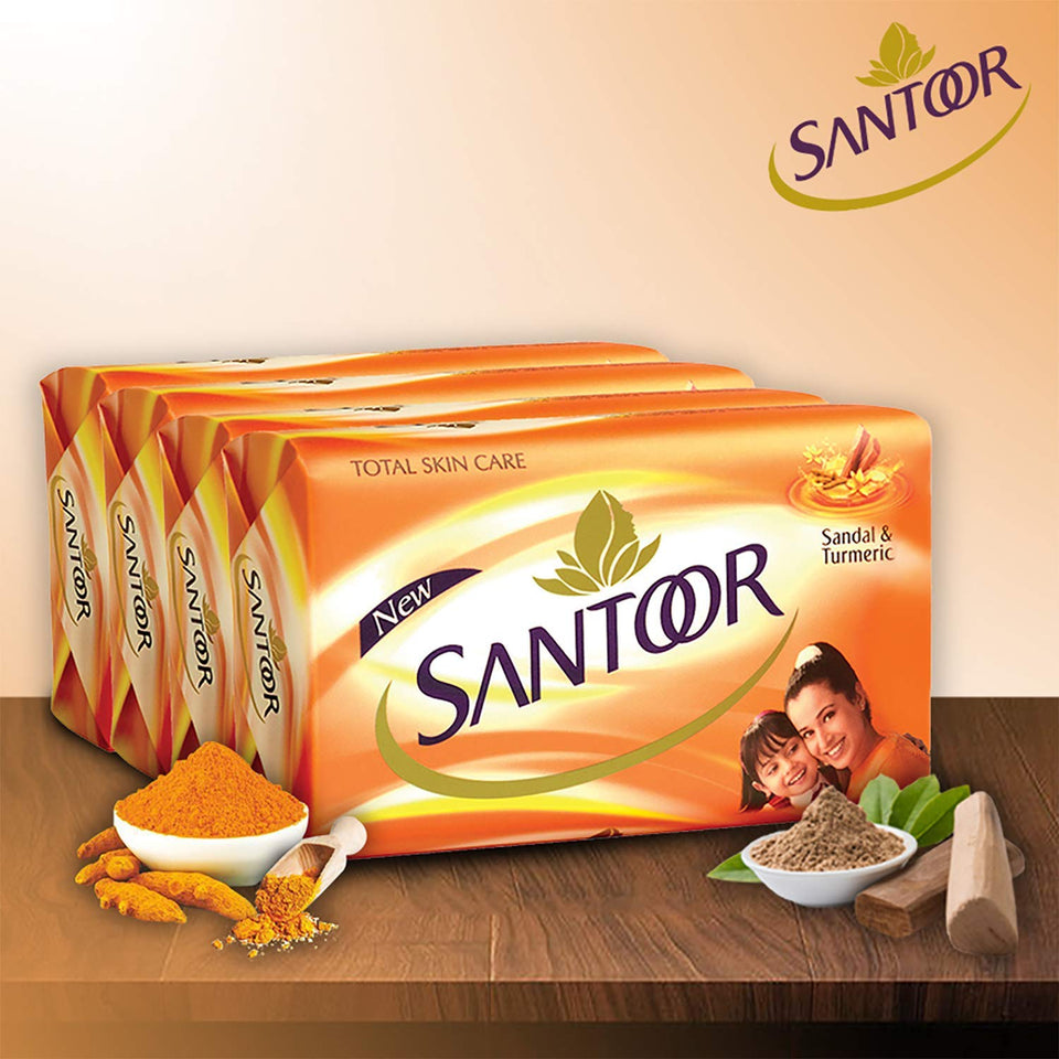 Santoor Sandal and Turmeric Soap (Pack of 4 soaps 125g each)