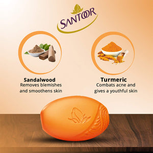 Santoor Sandal and Turmeric Soap (Pack of 4 soaps 125g each)