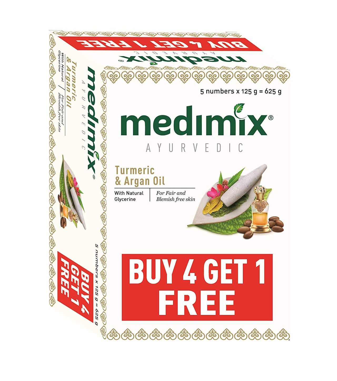 Medimix Ayurvedic Tumeric & Argan Oil Bathing Bar, 125 g (4 + 1 Offer Pack)