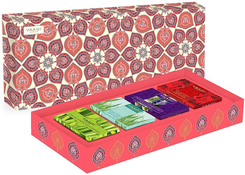 Exotic Fragrance Collection : Exotic Fragrance Collection - 4 Premium Herbal Handmade Bar Soap Gift Box Set - 4 X 75 gms - 10.6 Ounces - Vaadi Herbals