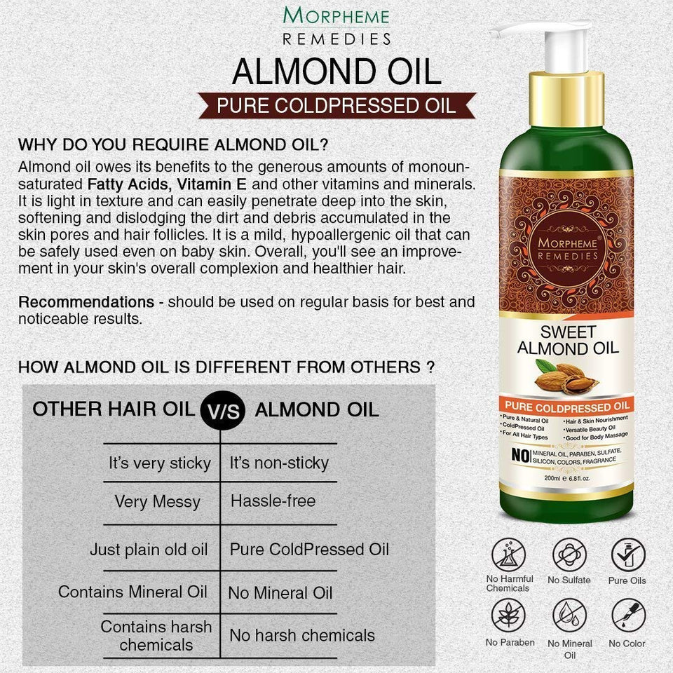 Morpheme Remedies Cold Pressed Sweet Almond Oil, 200ml